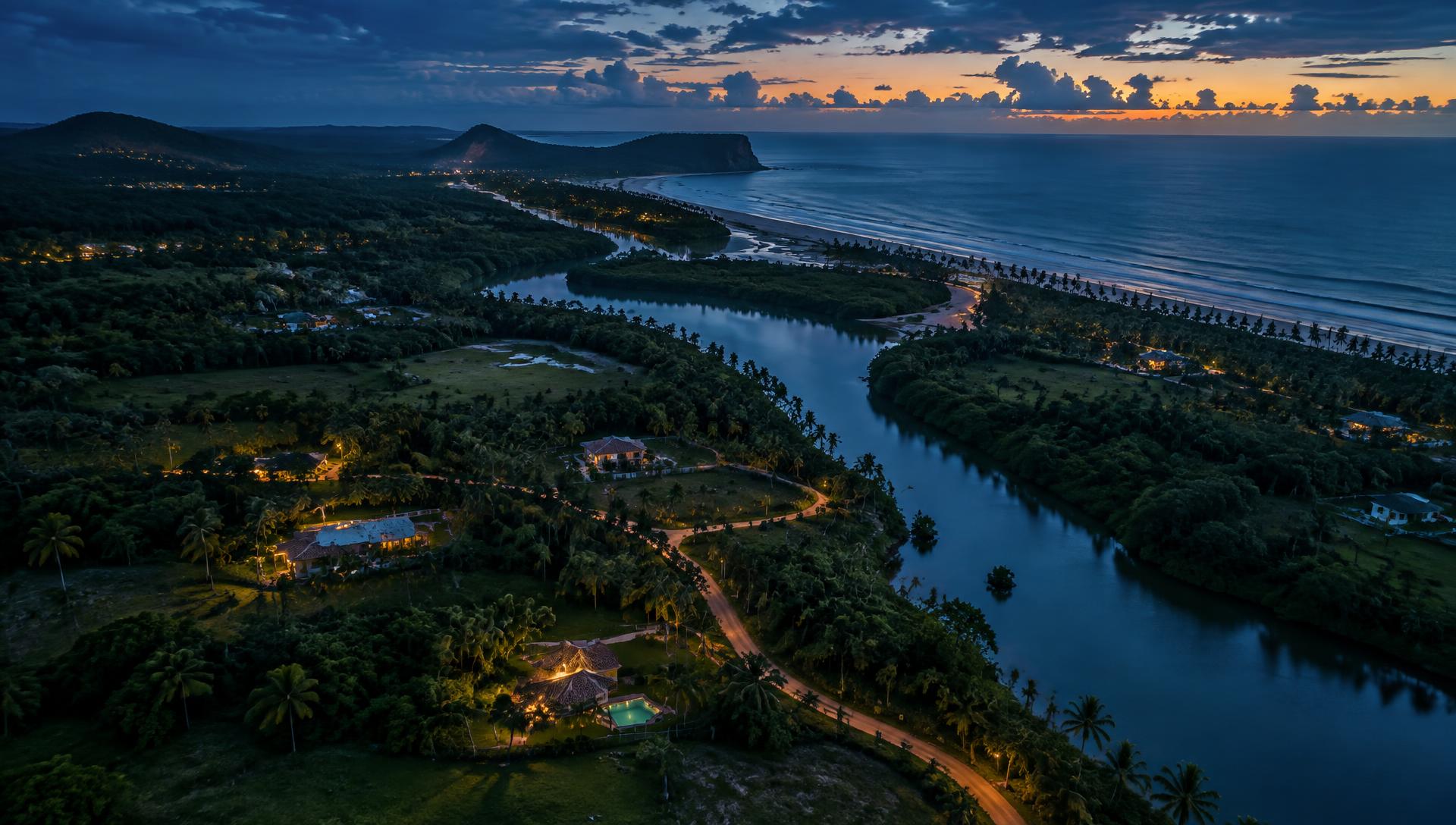 Vista aérea de terreno em Porto Seguro, Bahia, ao entardecer